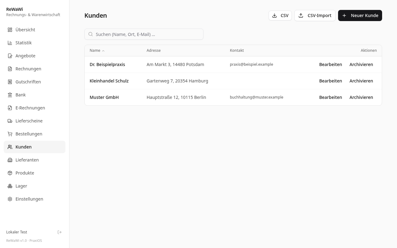 ReWaWi Kundenverwaltung mit CSV-Import